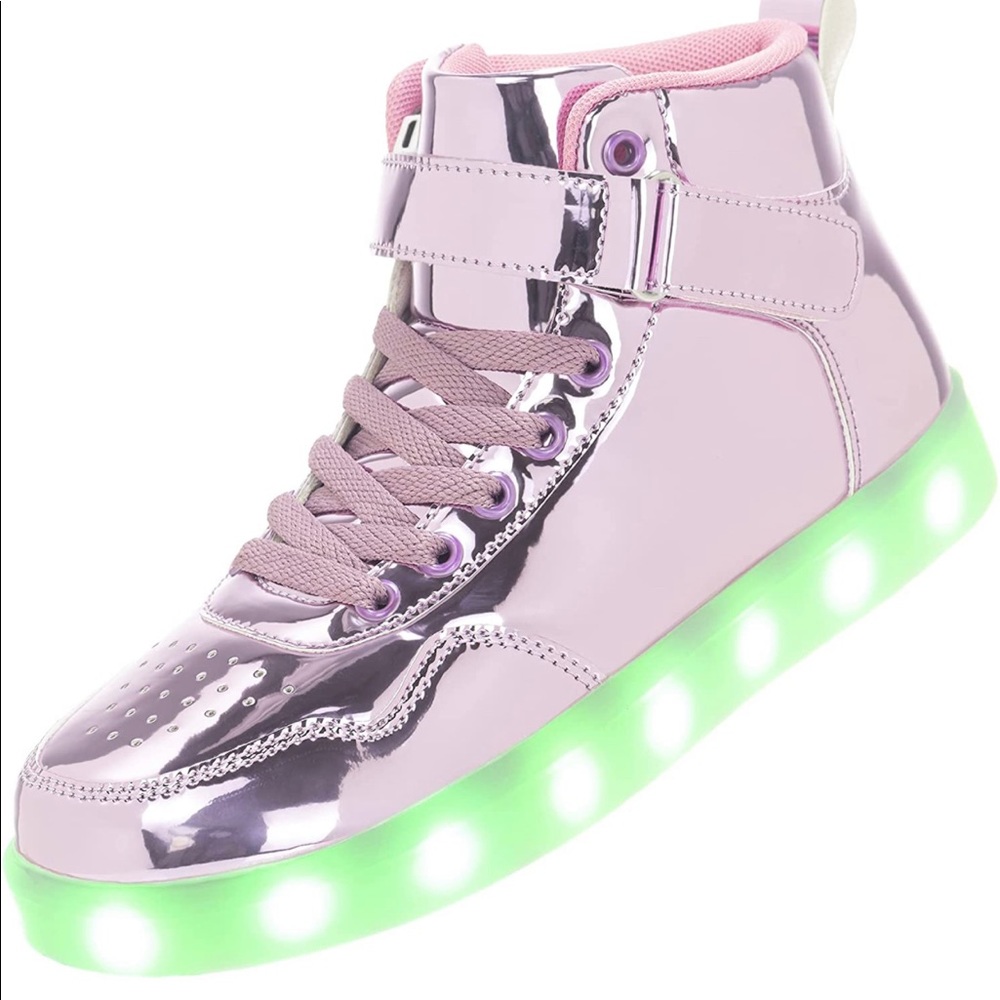 High Top Light Up Sneakers Metallic Pink Rechargeable